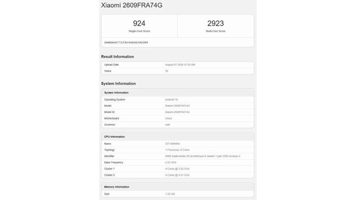 Điện thoại Xiaomi được thử nghiệm hiệu năng trên Geekbench