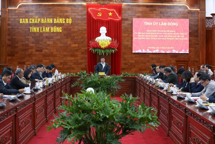 Đồng chí Y Thanh Hà Niê Kđăm, Ủy viên Ban Chấp hành Trung ương Đảng, Bí thư Tỉnh ủy, Trưởng Đoàn ĐBQH tỉnh Lâm Đồng phát biểu kết luận buổi làm việc