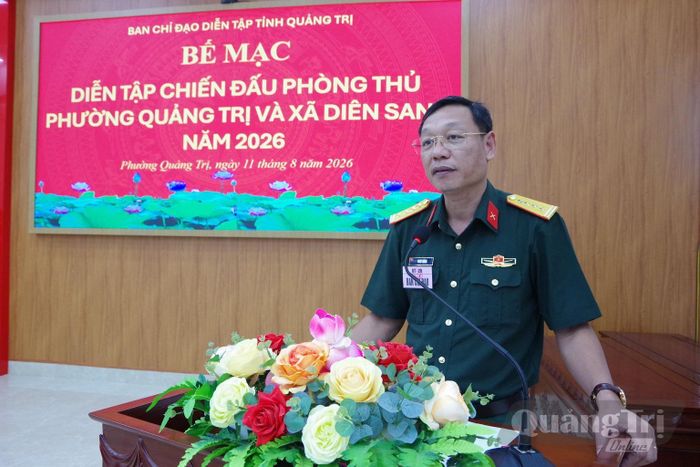 Đồng chí đại tá Phan Thắng, Chỉ huy trưởng Bộ Chỉ huy Quân sự tỉnh, Phó trưởng Ban Thường trực Ban Chỉ đạo phát biểu bế mạc - Ảnh: X.D