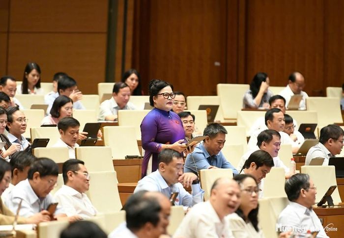 Đại biểu Nguyễn Thị Sửu tham gia thảo luận. Ảnh: Đoàn ĐBQH thành phố cung cấp 