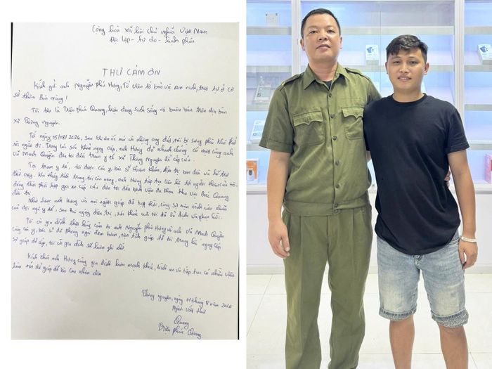 Đồng chí Nguyễn Phú Hưng (bên trái) gặp gỡ, thăm hỏi anh Triệu Phúc Quang sau khi sức khỏe ổn định.