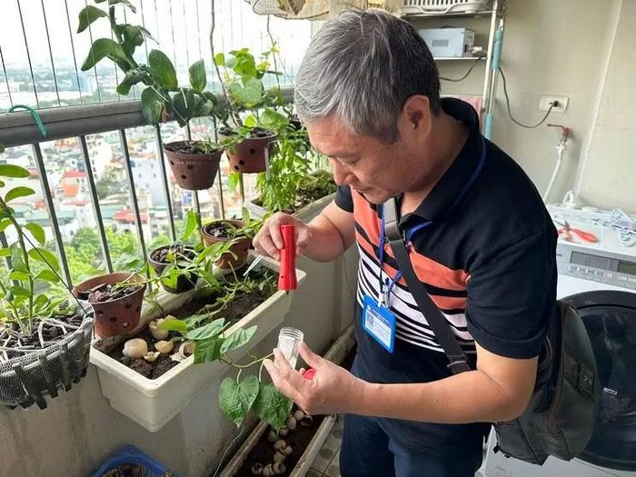 Kiểm tra công tác phòng chống sốt xuất huyết trên địa bàn phường Bồ Đề. (Ảnh: Mai Trang)