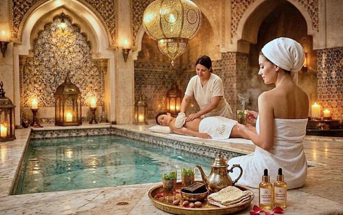 Hammam kiểu Morocco trong không gian spa đích thực tại Marrakech, giúp khách du lịch thư giãn với liệu pháp hương thơm, xông hơi và các liệu pháp truyền thống. Ảnh: tripadvisor.ie