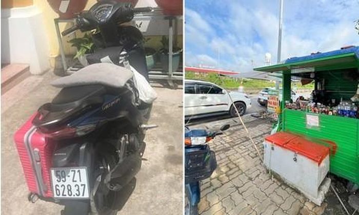 Chiếc xe máy Vương dùng làm phương tiện đi cướp và địa điểm nơi gây án