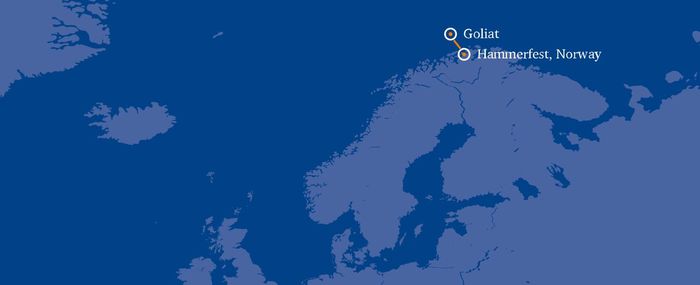  Vị trí của Goliat FPSO, cách đất liền 105km. Nguồn: NKT A/S (Nordiske Kabel og Traadfabriker 