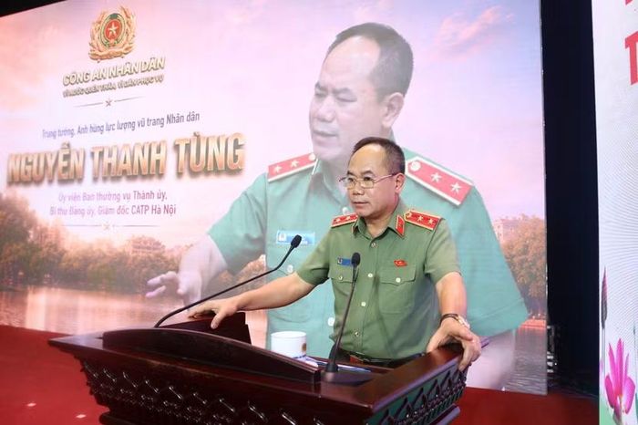 Trung tướng Nguyễn Thanh Tùng, Anh hùng lực lượng vũ trang nhân dân, Ủy viên Ban Thường vụ Thành ủy, Bí thư Đảng ủy, Giám đốc CATP Hà Nội phát biểu tại Lễ kỷ niệm