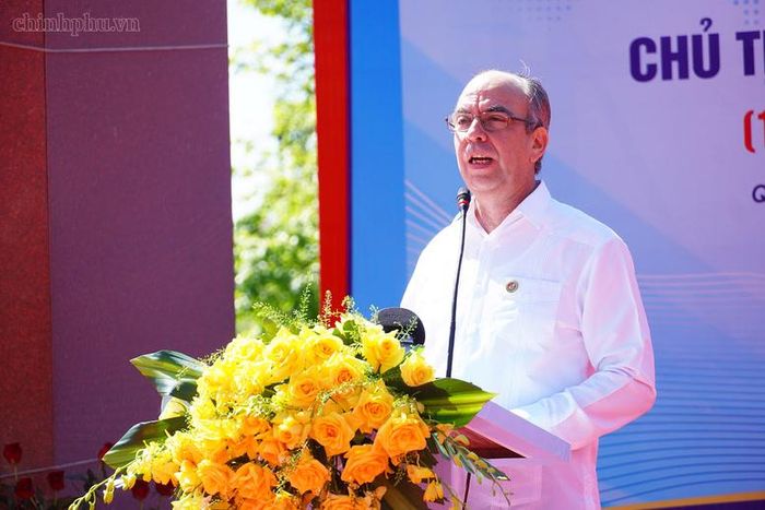 Đại sứ Đặc mệnh toàn quyền Cộng hòa Cuba tại Việt Nam Rogelio Polanco Fuentes phát biểu tại Lễ kỉ niệm - Ảnh: chinhphu.vn/Minh Đăng