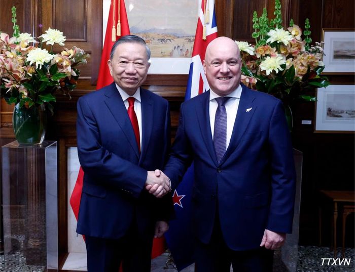 Tổng Bí thư, Chủ tịch nước Tô Lâm và Thủ tướng New Zealand Christopher Luxon. (Ảnh: Thống Nhất/TTXVN)