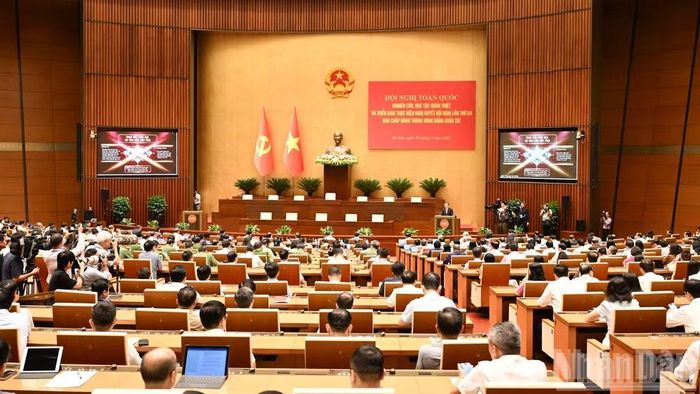 Quang cảnh Hội nghị toàn quốc nghiên cứu, học tập, quán triệt và triển khai thực hiện Nghị quyết Hội nghị lần thứ ba Ban Chấp hành Trung ương Đảng khóa XIV. (Ảnh: Trần Hải)