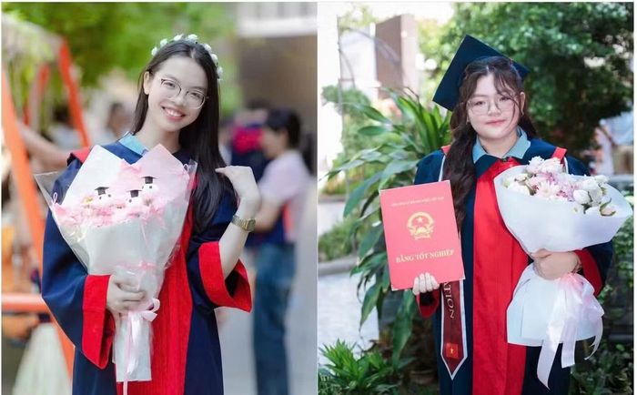 Nguyễn Lê Yến Nhi lớp 12B4 (bên trái) và Đinh Ngọc Hải Lam lớp 12B2 hai thủ khoa khối B00 toàn quốc với điểm tuyệt đối 30/30.