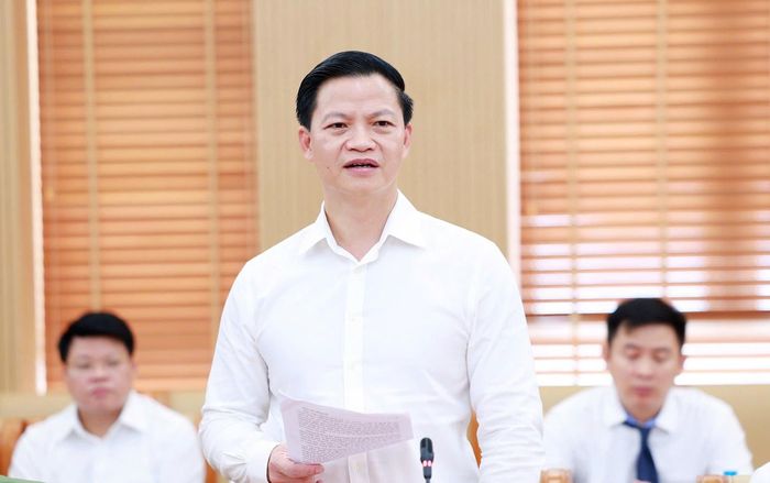 Chủ tịch UBND tỉnh Thái Nguyên Vương Quốc Tuấn phát biểu tại buổi làm việc.