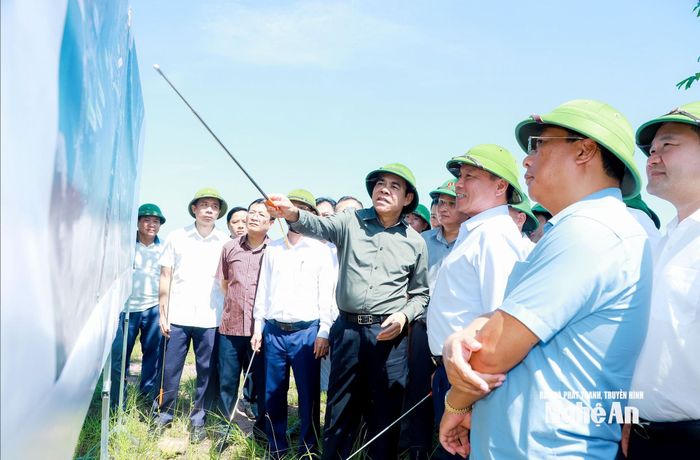 Chủ tịch UBND tỉnh Võ Trọng Hải kiểm tra tuyến Dự án Nâng cấp, mở rộng Quốc lộ 48D đoạn qua xã Nghĩa Đàn. Ảnh: Thành Duy