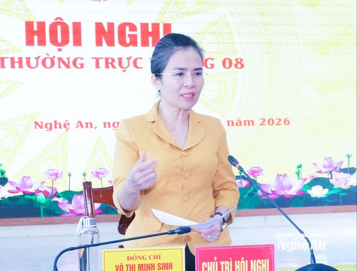 Đồng chí Võ Thị Minh Sinh - Phó Bí thư Tỉnh ủy, Chủ tịch Ủy ban MTTQ Việt Nam tỉnh kết luận tại phiên họp. Ảnh: Mai Hoa