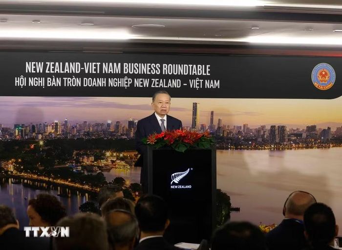 Tổng Bí thư, Chủ tịch nước Tô Lâm phát biểu tại Hội nghị bàn tròn doanh nghiệp Việt Nam-New Zealand. (Ảnh: Thống Nhất/TTXVN)