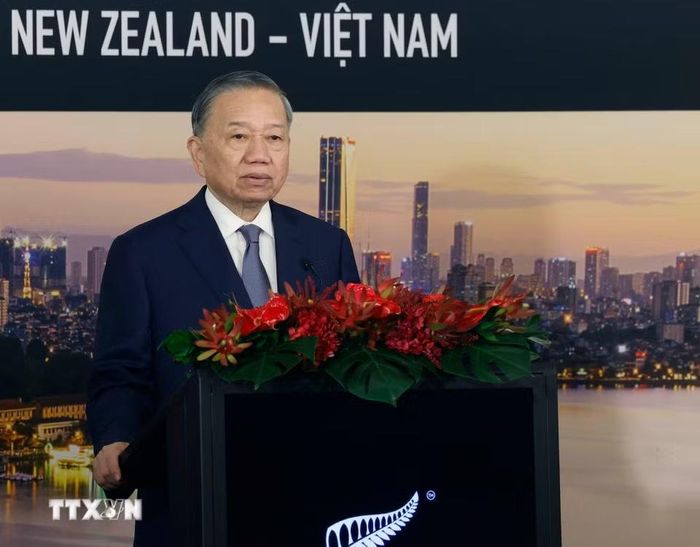 Tổng Bí thư, Chủ tịch nước Tô Lâm phát biểu tại Hội nghị bàn tròn doanh nghiệp Việt Nam-New Zealand. (Ảnh: Thống Nhất/TTXVN)