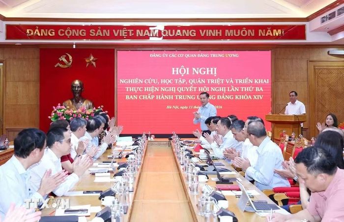 Quang cảnh hội nghị tại điểm cầu chính Đảng ủy các cơ quan Đảng Trung ương. (Ảnh: Phương Hoa/TTXVN)