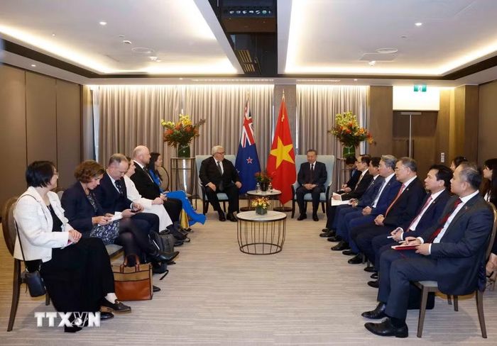 Tổng Bí thư, Chủ tịch nước Tô Lâm hội kiến Chủ tịch Quốc hội New Zealand Gerry Brownlee. (Ảnh: Thống Nhất/TTXVN)