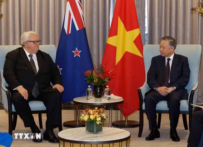 Tổng Bí thư, Chủ tịch nước Tô Lâm hội kiến Chủ tịch Quốc hội New Zealand Gerry Brownlee. (Ảnh: Thống Nhất/TTXVN)