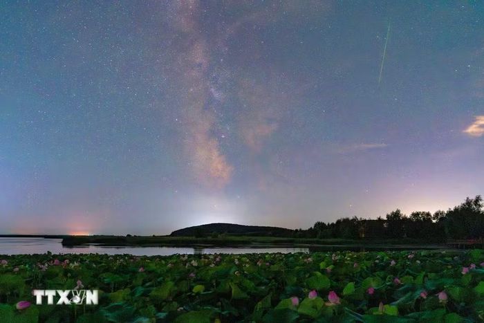 Mưa sao băng Perseid trên bầu trời tỉnh Hắc Long Giang, Trung Quốc, ngày 11/8/2026. (Ảnh: THX/TTXVN phát)