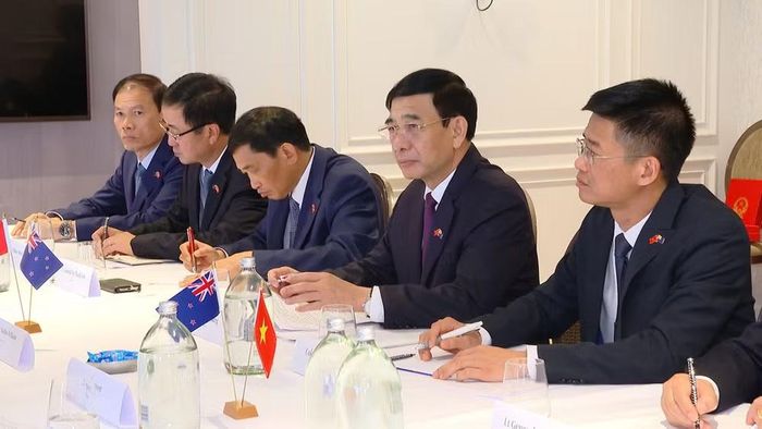 Đại tướng Phan Văn Giang và đoàn đại biểu Bộ Quốc phòng Việt Nam tai buổi tiếp. (Ảnh: Thu Trang/Vietnam+)