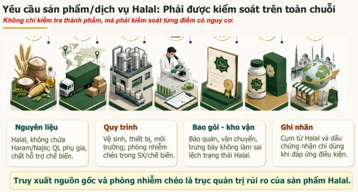 Sản phẩm, dịch vụ Halal phải được kiểm soát xuyên suốt chuỗi, không chỉ ở khâu thành phẩm. Nguồn: Ủy ban Tiêu chuẩn Đo lường chất lượng Quốc gia.
