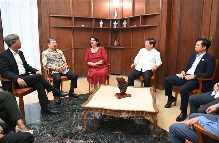 Đồng chí Vũ Hải Hà và đoàn gặp Phó Chủ tịch thứ nhất Viện Cuba Hữu nghị với các dân tộc (ICAP) Noemi Rabaza. Ảnh: Việt Hùng/PV TTXVN tại Cuba