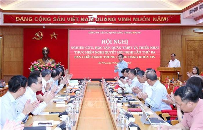 Quang cảnh hội nghị tại điểm cầu chính Đảng uỷ các cơ quan Đảng Trung ương. Ảnh: Phương Hoa/TTXVN
