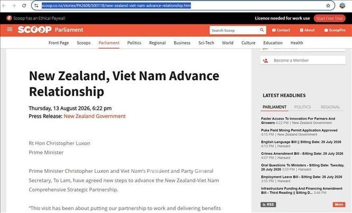 Tờ báo mạng Scoop của New Zealand. Ảnh: TTXVN phát