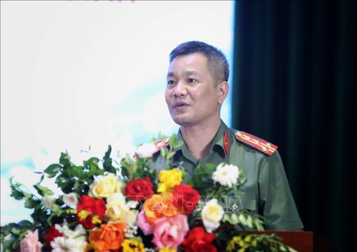 Đại tá Nguyễn Quốc Vương, Phó Giám đốc Công an tỉnh Bắc Ninh phát biểu tại chương trình.