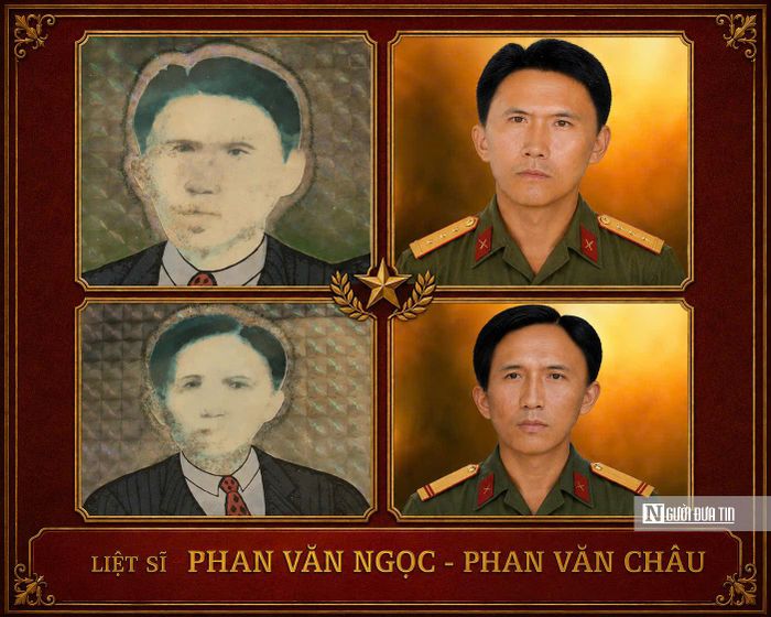 Hai di ảnh được đặt trang trọng trên bàn thờ treo đầy bằng "Tổ Quốc Ghi Công".
