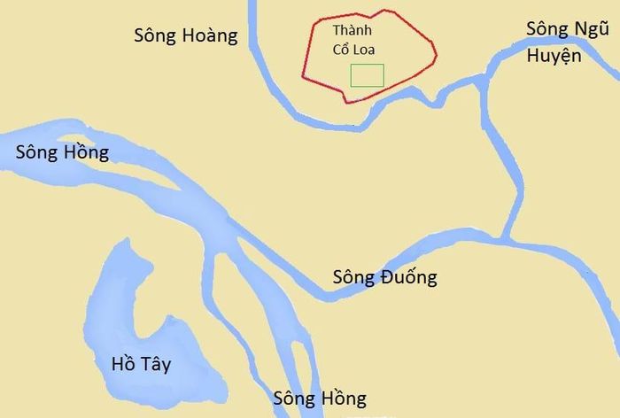 Vị trí thành Cổ Loa được bao quanh bởi các con sông. Ảnh: Wikipedia