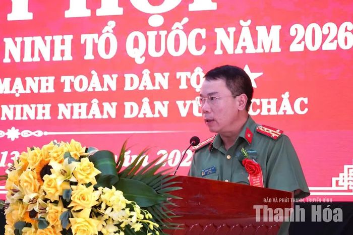 Giám đốc Công an tỉnh Hoàng Quốc Việt phát biểu tại ngày hội.