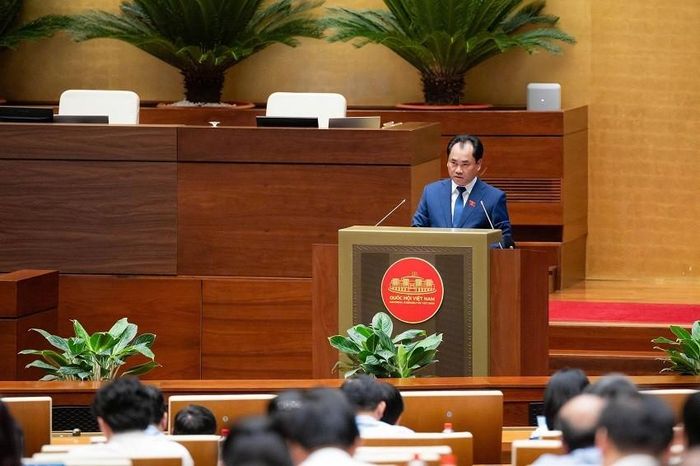 Bộ trưởng Bộ Nông nghiệp và Môi trường Trịnh Việt Hùng phát biểu giải trình, làm rõ một số vấn đề đại biểu Quốc hội quan tâm. Ảnh: quochoi.vn.