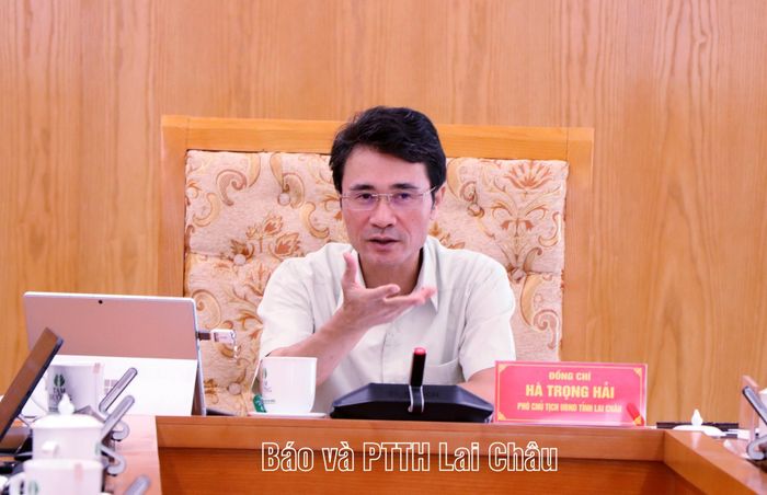 Đồng chí Phó Chủ tịch UBND tỉnh Hà Trọng Hải phát biểu chỉ đạo tại cuộc họp.