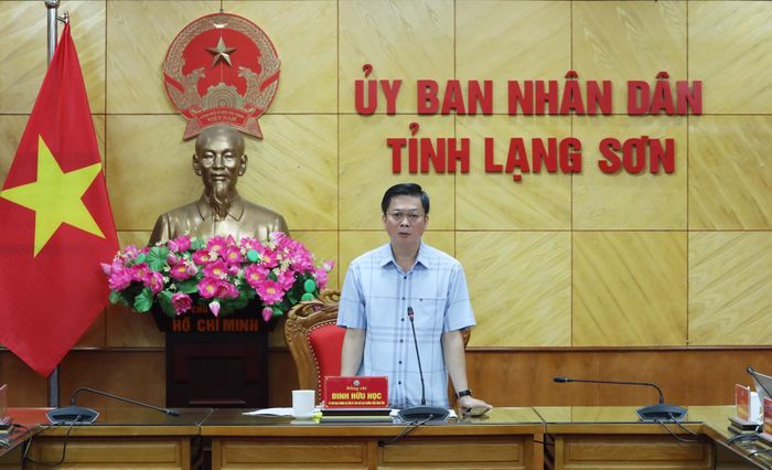 Đồng chí Đinh Hữu Học, Ủy viên Ban Thường vụ Tỉnh ủy, Phó Chủ tịch Thường trực UBND tỉnh, Phó Trưởng Ban Chỉ đạo triển khai thực hiện Đề án phát biểu tại cuộc họp