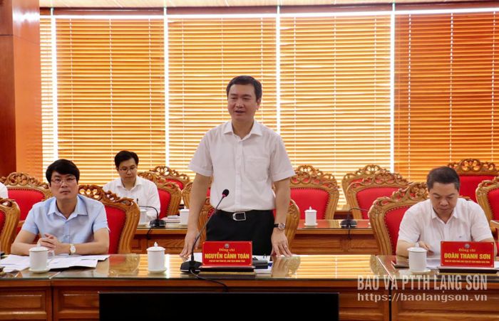 Đồng chí Nguyễn Cảnh Toàn, Phó Bí thư Tỉnh ủy, Chủ tịch UBND tỉnh phát biểu tại buổi làm việc