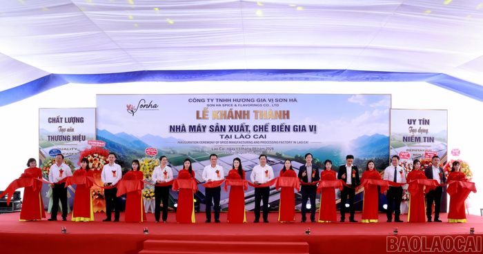 Các đồng chí lãnh đạo tỉnh tham gia cắt băng khánh thành nhà máy.