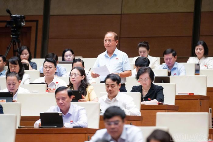 Đại biểu Sùng A Lềnh - Phó Trưởng Đoàn đại biểu Quốc hội chuyên trách tỉnh Lào Cai phát biểu thảo luận.