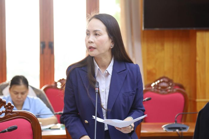 Phó Giám đốc Sở Văn hóa, Thể thao và Du lịch tỉnh Nguyễn Thị Bích Ngọc báo cáo nhanh tiến độ các đề án thuộc lĩnh vực văn hóa, thể thao và du lịch trong năm 2026