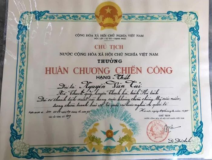 Huân chương chiến công hạng nhất của Đại tá Nguyễn Văn Tải