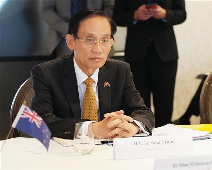 Bộ trưởng Bộ Ngoại giao Lê Hoài Trung tại Hội nghị Bộ trưởng Ngoại giao Việt Nam-New Zealand lần thứ 4. Ảnh: Diệu Linh/PV TTXVN tại châu Đại Dương