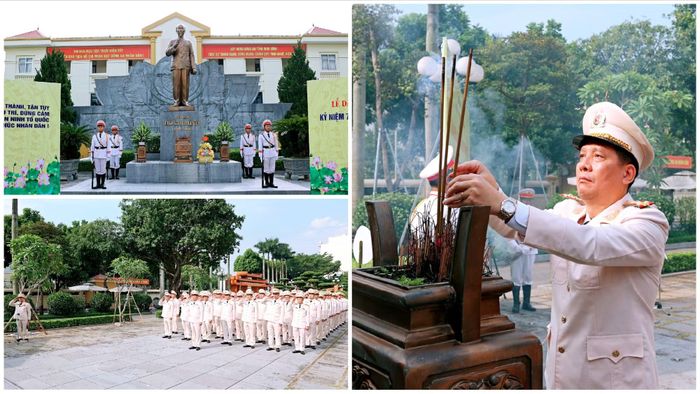 Đại tá Phan Văn Lý cùng tập thể lãnh đạo, CBCS Phòng Cảnh sát kinh tế, Công an tỉnh dâng hoa, dâng hương trước Tượng đài Chủ tịch Hồ Chí Minh.