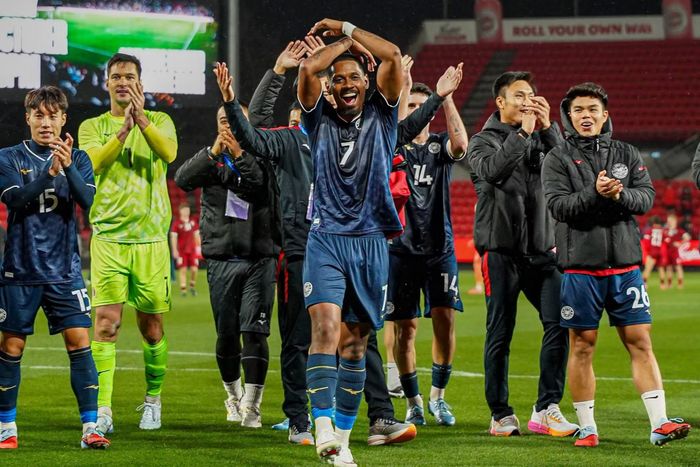 Các cầu thủ CLB Công an Hà Nội ăn mừng sau khi giành chiến thắng trong trận play-off AFC Champions League Elite 2026-2027.