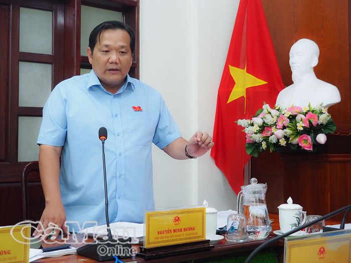 Phó Trưởng ban Kinh tế - Ngân sách HĐND tỉnh Nguyễn Minh Đương góp ý vào các dự thảo nghị quyết.