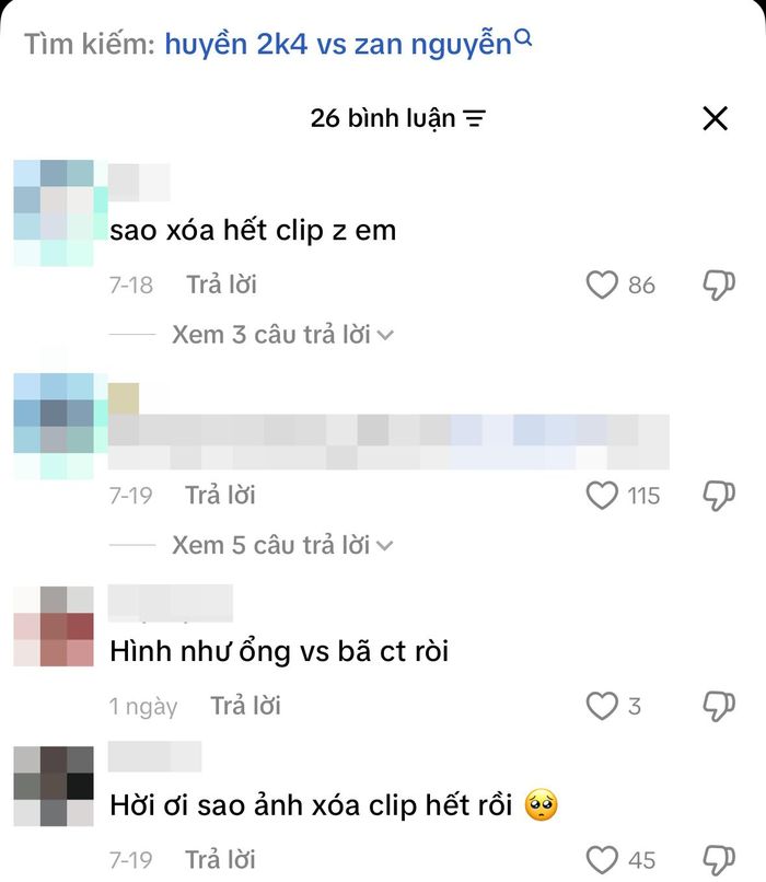 Nhiều người cũng trực tiếp để lại bình luận thắc mắc về động thái xóa clip cũng như mối quan hệ của Zan Nguyễn và Huyền 204. Ảnh chụp màn hình