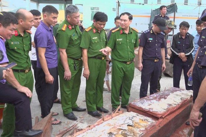 Gần 1,2 tấn ngà voi được ngụy trang trong 3 container gỗ tại cảng Quy Nhơn, tỉnh Gia Lai. Ảnh: Công an tỉnh Gia Lai