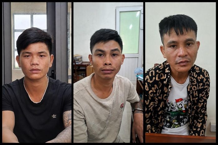 Các đối tượng từ trái sang: Lường Văn Hưng, Đỗ Duy Đức và Nguyễn Văn Cương tại Cơ quan điều tra.