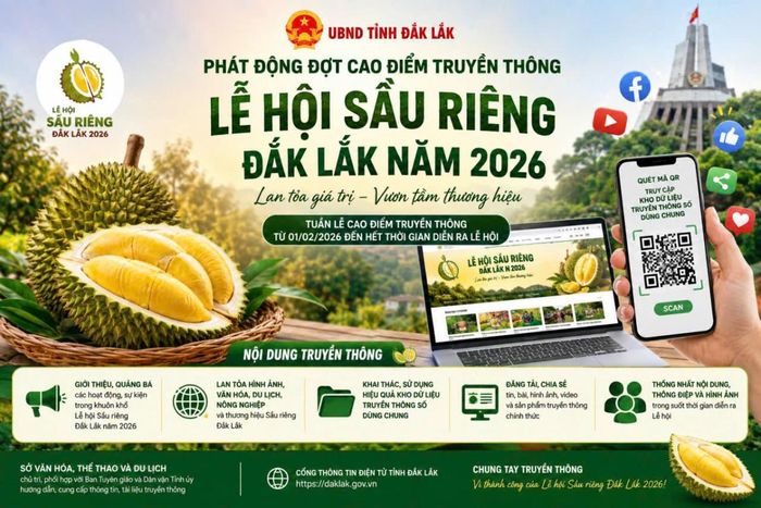 Lễ hội Sầu riêng Đắk Lắk năm 2026 lan tỏa hình ảnh, giá trị và thương hiệu sầu riêng Đắk Lắk. (Ảnh minh hoạ)