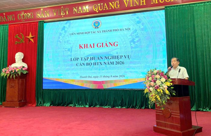 Phó Chủ tịch Liên minh Hợp tác xã thành phố Hà Nội Nguyễn Trung Thành phát biểu. Ảnh: HTXHN