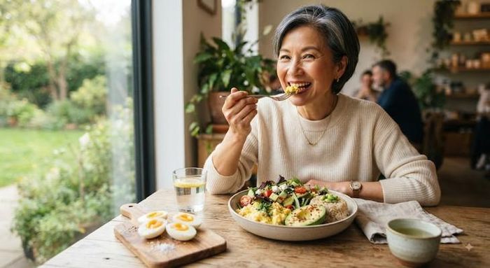 Trứng là một phần trong một chế độ ăn lành mạnh ở người lớn tuổi. Ảnh minh họa AI